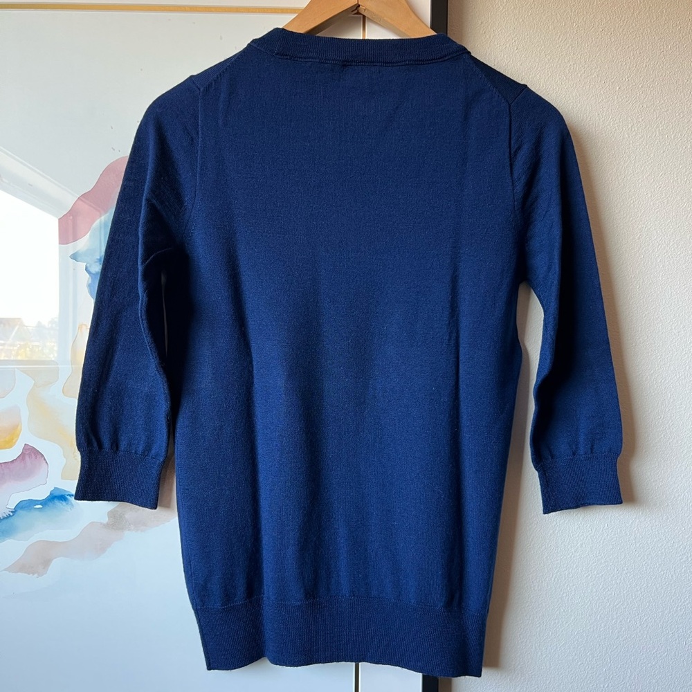 J. Crew blue merino 3/4 sleeve sweater size S - Picture 2 of 4